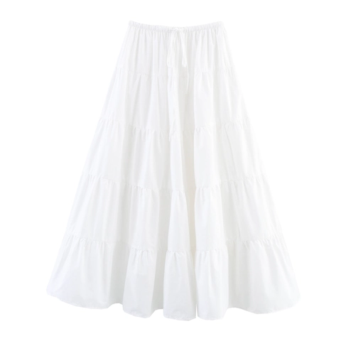 Completo Donna Top Corto Bianco Punto Smock E Gonna Lunga A Balze Con Decorazioni In Metallo Conchiglie E Stelle Marine Vacanza