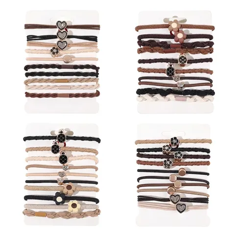 Elegant Braided Hair Ties High Elastic Ponytail Holder With Alloy Heart Flower Charm Rhinestone Minimalist For Women
