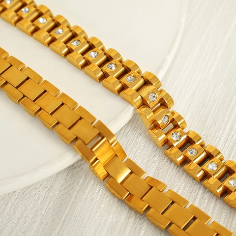 Bracciale A Maglia Di Orologio In Acciaio Inossidabile Con Strass Placcato Oro 18K Gioielli Di Lusso Stile Presidenziale