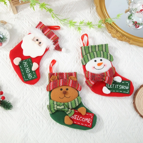 Christmas Stockings Fabric Felt Hanging Gift Bags Cartoon Santa Snowman Reindeer Gnomes For Fireplace Holiday Home Decor