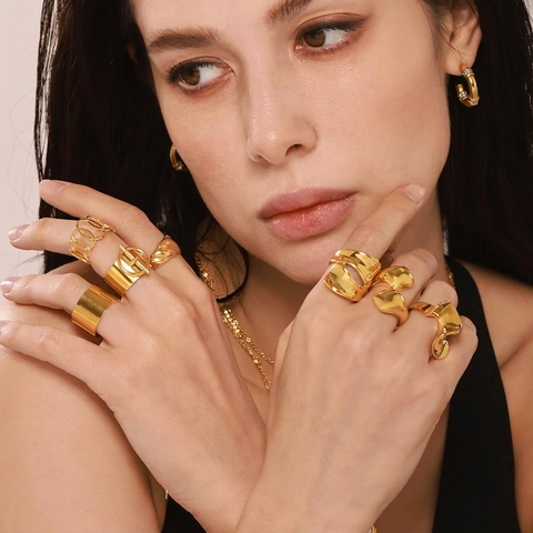 Anelli In Acciaio Inossidabile A Onde Irregolari Placcati In Oro 18K PVD Gioielli Di Moda Minimalista Geometrici Per Donna
