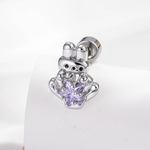 Süßer Hase Bunny Stern Zirkon Knorpel Ohrring Stecker Titanstahl Kupfer Schraubverschluss Piercing Schmuck Für Damen