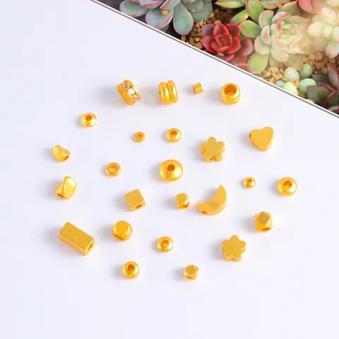 Frosted Gold Plated Brass Spacer Beads Heart Star Moon Flower Shape DIY Jewelry Making Findings Loose Charms