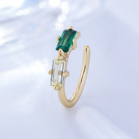 925 Sterling Silver Ear Cuff Rectangular Emerald Green Zirconia Clip On Earrings French Style Non Pierced Jewelry For Women