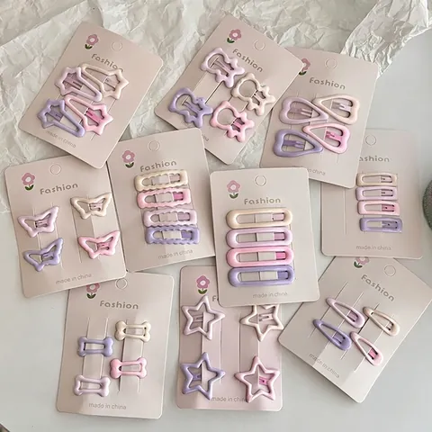 Pinces À Cheveux BB En Alliage Forme Étoile Os Coeur Macaron Rose Violet Doux Clips Latéraux Femmes Filles