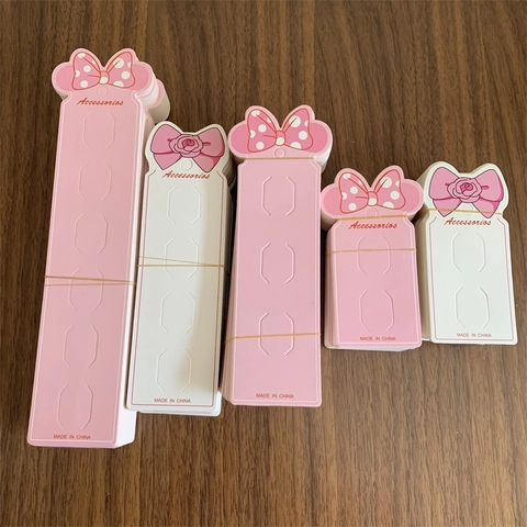 Cardboard Hair Accessories Display Cards Bow Design Jewelry Organizer For Hairclips Hairpins Ribbon Bows Pink White