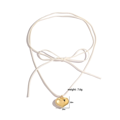 Collier Pendentif Cœur En Cuivre Longue Corde En Daim Nœud Papillon Ajustable Simple Chic Doux Élégant Bijoux Femmes