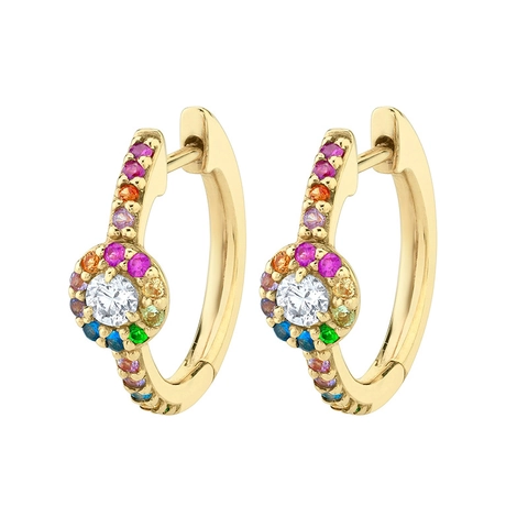 Regenbogen Zirkonia Halo Creolen Mit 925 Sterling Silber Ohrstecker Für Damen Mode Schmuck