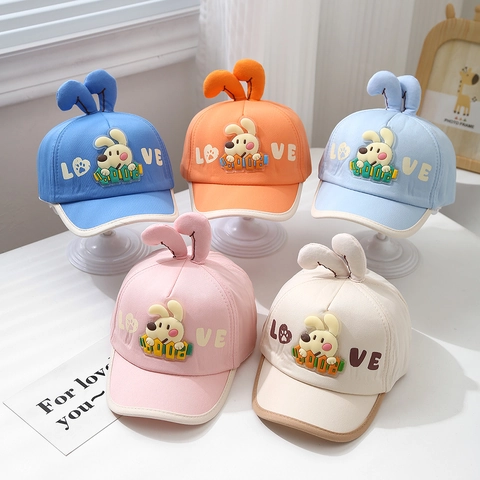 Cappello Da Baseball Bambini Misto Cotone Orecchie Animali 3D Cartone Animato Cucciolo Coniglio Cappello Sole Traspirante