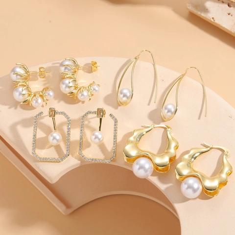 Elegante Koperen Kunstparel Zirconia Oorbellen Minimalistische Geometrische Hanger Oorbellen Verguld Sieraden Vrouwen Cadeau