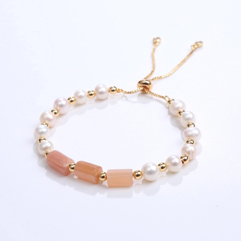Freshwater Pearl Natural Gemstone Bracelet Adjustable Slider Clasp Gold Plated Elegant Jewelry Gift For Women