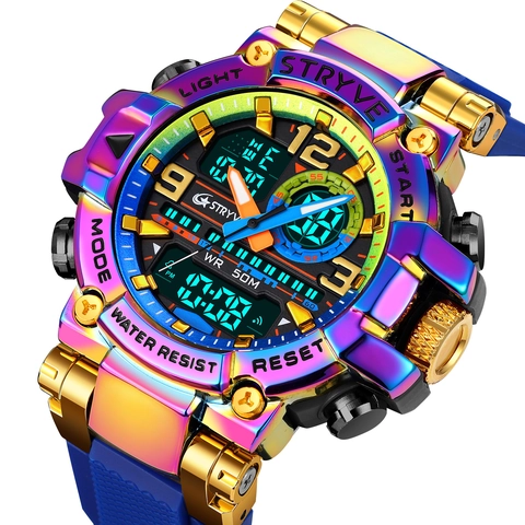 Men Sports Waterproof Watch Luminous Dual Display Digital Analog Wristwatch TPU Strap Outdoor Multifunctional Watch