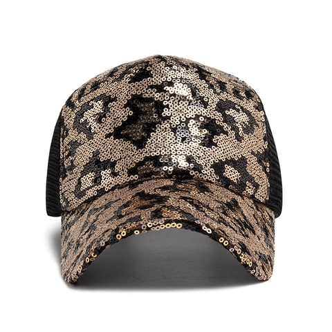 Casquette De Baseball À Paillettes Léopard Pour Femmes Respirante Mesh Trucker Hat Réglable Motif Animalier