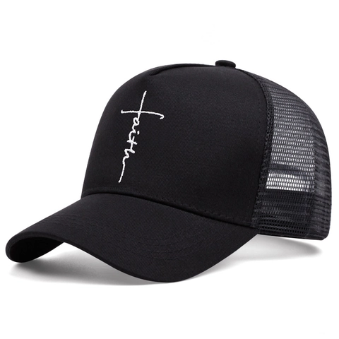 Faith Kreuz Stickerei Baseballkappe Für Damen Herren Sommer Atmungsaktiv Netz Trucker Hat Outdoor Sport Sonnenschutz Verstellbar Kappe