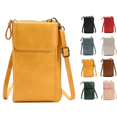 Women Vintage PU Leather Crossbody Phone Bag Multi-functional Wallet With Card Slots And Adjustable Strap Solid Color