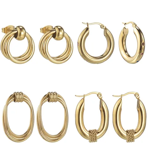 Geometrische Ohrringe Edelstahl 14K Vergoldet Hohl Oval Hoop Französisch Retro Minimalistisch Stil Schmuck Für Frauen