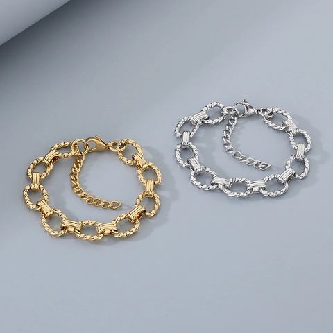 Bracciale A Catena Grossa In Acciaio Inossidabile Trama Intrecciata Maglie A O Gioielli Geometrici Stile Hip Hop Per Uomo E Donna