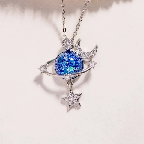 925 Sterling Zilveren Sterrenhemel Planeet Ketting Voor Dames Zirconia Maan Ster Hanger Mode Sieraden