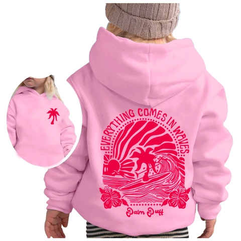 Kids Hoodie Sweatshirt Fleece Lined Pullover Tropical Palm Tree Wave Print Casual Autumn Winter Top For Boys Girls