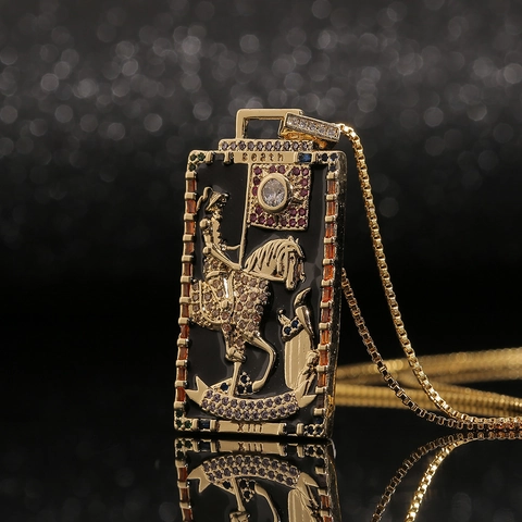 Tarot Card Pendant Necklace Gold Plated Copper Colorful Zircon Enamel Bohemia Vintage Style Fashion Jewelry