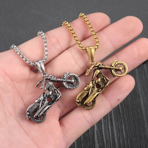 Collana Con Pendente Moto In Acciaio Inossidabile Con Strass Rossi Hip Hop Punk Biker Street Style Per Uomini