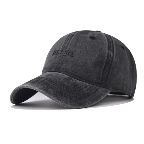 Vintage Washed Cotton Baseball Cap Distressed Hello Letter Embroidery Adjustable Casual Sun Hat Unisex