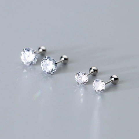 S925 Sterlingsilber Ohrstecker Für Damen Mädchen Schraubverschluss Runde Strass Ohrringe Schmuck Geschenk Gold Silber Roségold