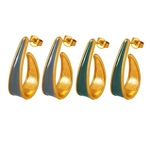 Orecchini a Cerchio Geometrici in Acciaio al Titanio per Donna Vintage Smalto a U Oro Argento Gioielli Regalo
