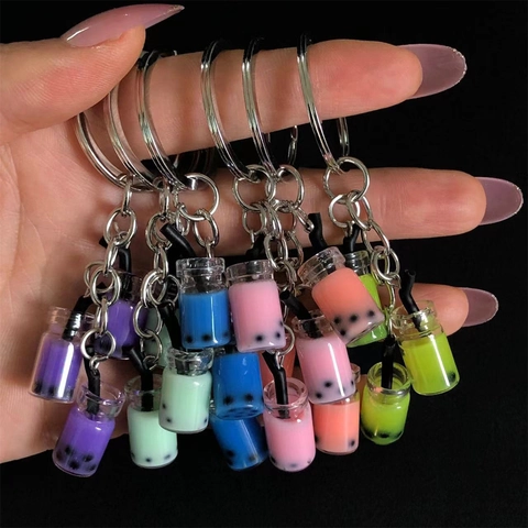 Mini Llavero De Té De Burbujas Perla Artificial Resina Simulación Taza De Bebida Colgante Lindo Creativo Bolso Encanto