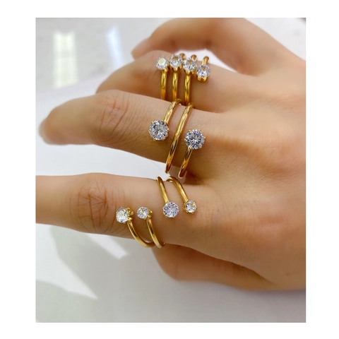 Titanium Stahl 18K Vergoldet Verstellbarer Offener Ring Mit Zirkonia Minimalistischer Spiral Stapelbarer Fingerschmuck Damen
