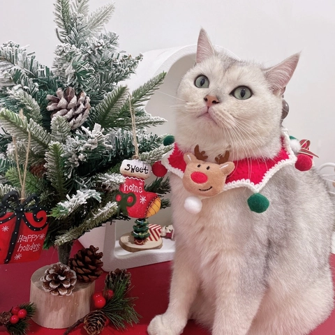 Sciarpa Natalizia A Maglia Per Animali Collare Fatto A Mano Uncinetto Renna Pupazzo Di Neve Fiocco Accessorio Per Gatti Cani