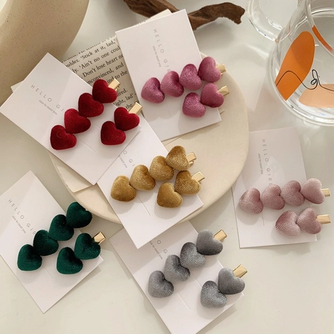 Barrettes à Cheveux Douces en Velours Cœur pour Femmes Pinces à Bec de Canard en Alliage Mode Style Coréen Accessoires Cheveux