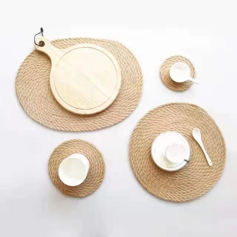 Round Woven Placemats Coasters Jute Seagrass Heat Resistant Non-Slip Table Mats Handmade Rustic Kitchen Dining Decor