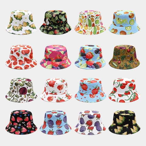 Wende-Anglerhut Polyester Obst Gemüse Druck Sonnenschutz Sommer Outdoor Mode Lässig Unisex Sonnenhut