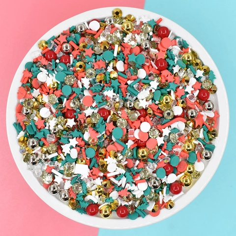 Christmas DIY Beads Filling Materials Plastic Resin Polymer Clay For Slime Crafts Holiday Festive Mixed Accessories