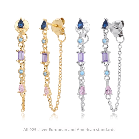 Orecchini Pendenti con Nappine in Zirconia Colorata in Argento Sterling 925 per Donna Gioielli Intarsiati in Stile Etnico