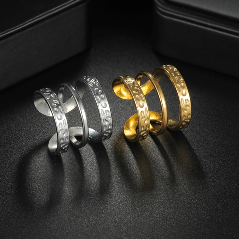INS Style Titanium Steel Hammered Texture Spiral Open Ring For Women 18K Gold Plated Irregular Geometric Hip Hop Retro Jewelry