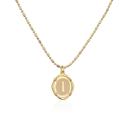 Initial Letter Pendant Necklace Gold Plated Copper Oval Medallion Retro Minimalist Ball Chain Jewelry For Women