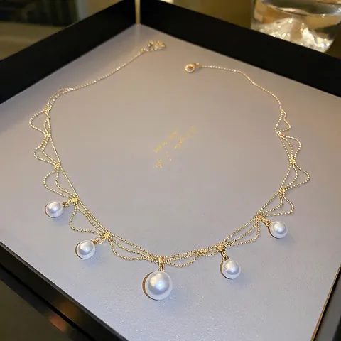 Elegante Collana Di Künstliche Perle Multistrato Rame Placcato Oro Vero Catena Ondulata Gioielli Di Moda Per Donna