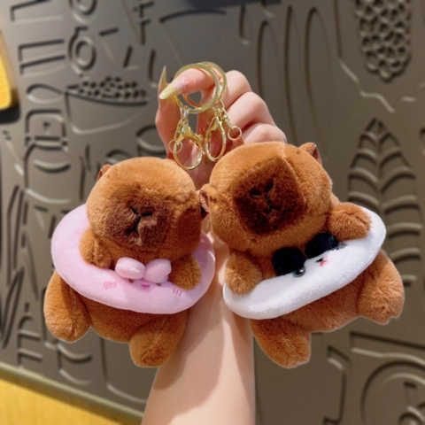Capibara Pluche Sleutelhanger Cartoon Dier Tas Hanger Zacht Gevuld Speelgoed Met Trekkoord Zwemring Kostuum