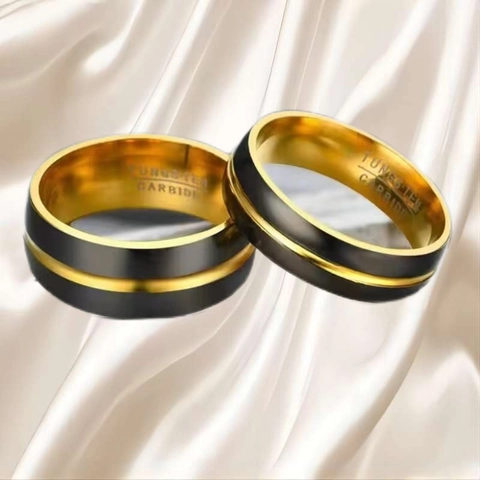 Brushed Two-Tone Black Gold Stainless Steel Ring For Men Women Personalized Geometric Finger Ring Fashion Jewelry Accessory