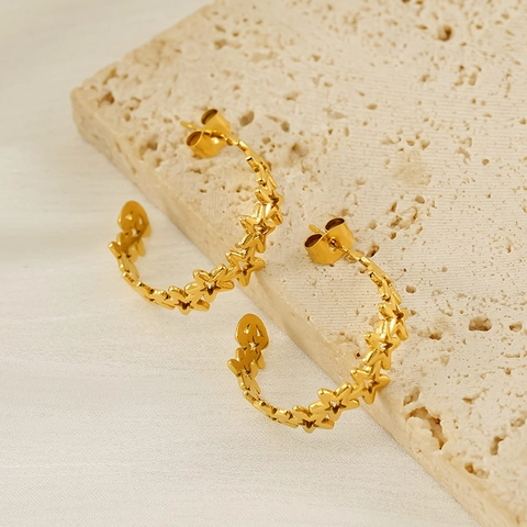 Hohle Stern Hoop Ohrringe Edelstahl 18K Vergoldet C-Förmig Geometrisch Minimalistisch Mode Schmuck Für Damen