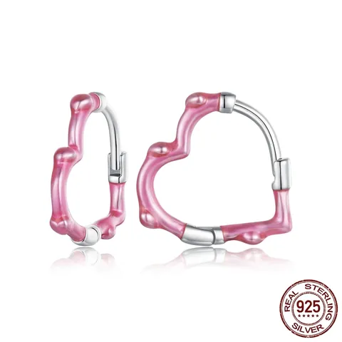 Orecchini a Cerchio a Cuore in Argento Sterling 925 Rosa Romantici Orecchini a Cerchio Piccoli a Cuore in Smalto per Donna