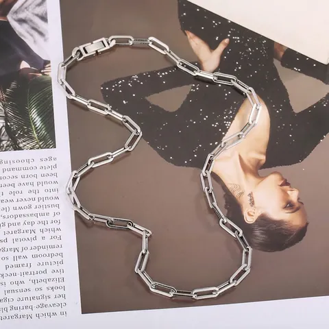 Collana Catena A Maglie Paperclip Acciaio Inossidabile 316L Maglie Rettangolari Fibbia Quadrata Gioielli Punk Industriali Minimalisti Unisex
