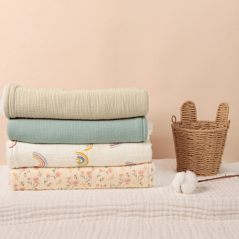 Baby Wickeldecke Mullbaumwolle Sherpa Fleece Gefüttert Verdickt Warm Für Neugeborene Kleinkinder Floral Regenbogen Druck