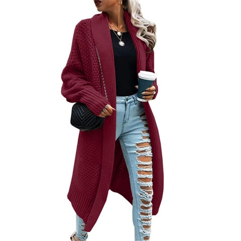 Women Longline Knitted Cardigan Sweater Batwing Sleeves Open Front Acrylic Coarse Knit Oversized Casual Solid Coat