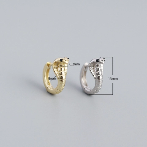 Orecchini A Cerchio Huggie Cobra Serpente Argento Sterling 925 Occhi Neri Gioielli Punk Gothic