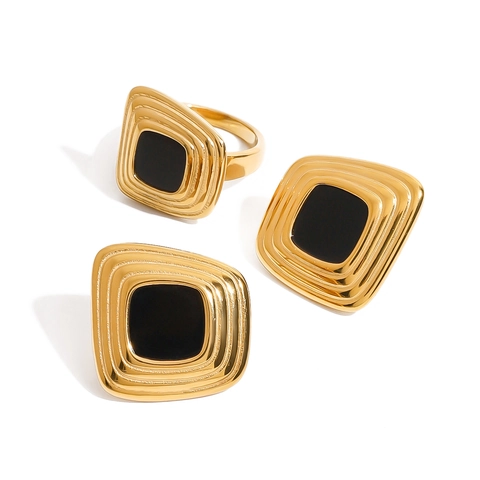 Vierkante Knopoorbellen Roestvrij Staal 18K Verguld Geometrisch Geribbeld Waterdicht Hypoallergeen Vintage Vrouwen