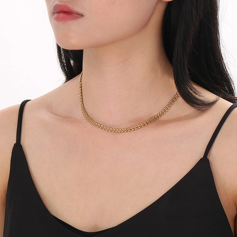 Fashion Stainless Steel Necklace And Bracelet Geometric Fishbone Wheat Chain For Women Vacation Jewelry