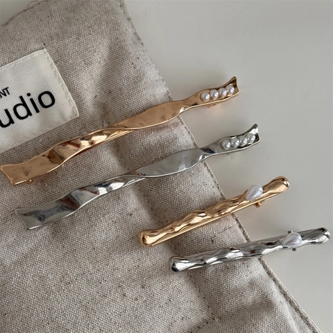 Fermaglio Per Capelli In Metallo Ondulato Irregolare Con Finta Perla Artificial Molletta Per Frangia Laterale Accessori Eleganti Per Capelli